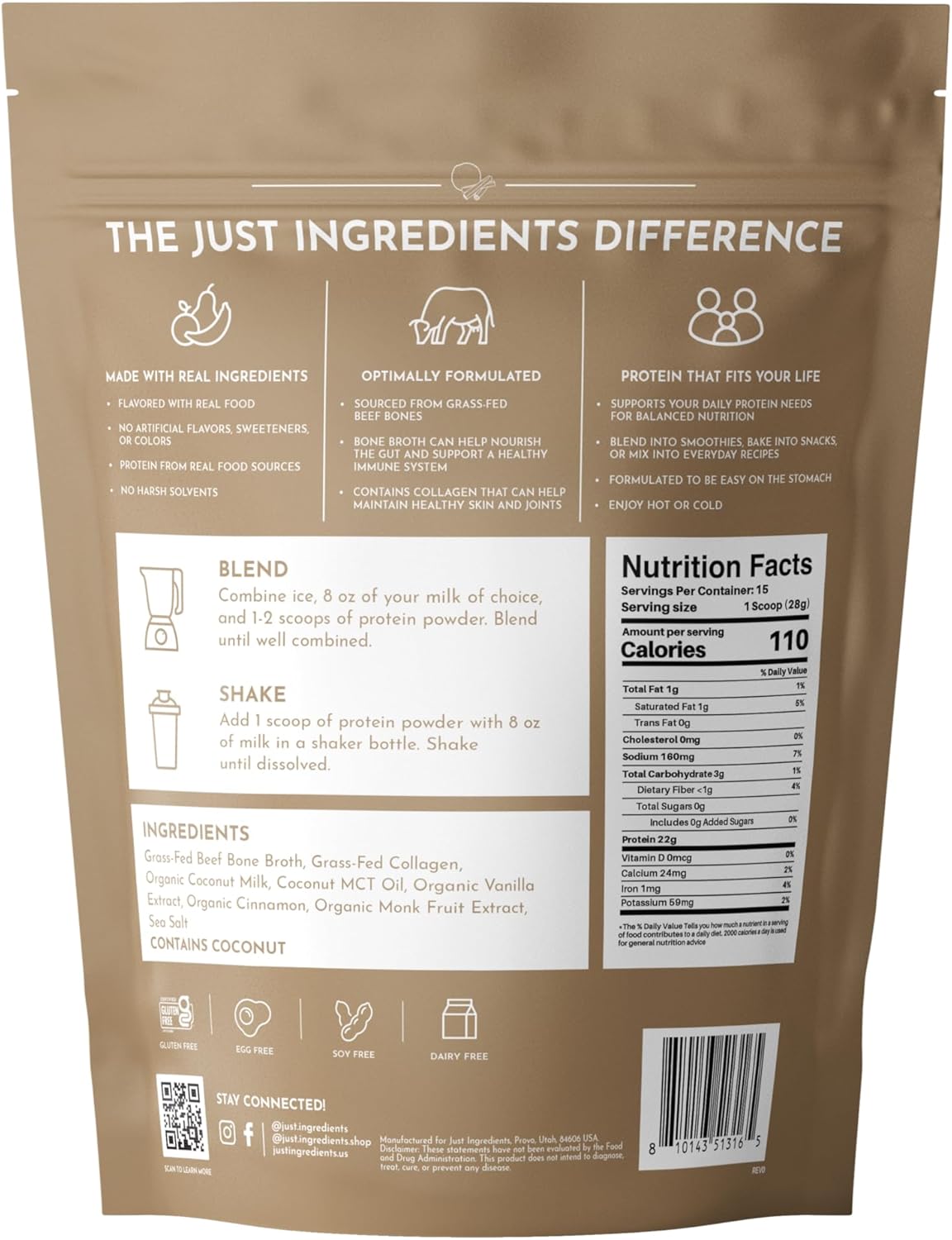 Bone Broth Protein Powder – Snickerdoodle | 15 Servings | 21g Grass-Fed Protein per Serving | Dairy-Free | Collagen for Gut, Skin & Joint Support | Made with Real Food Ingredients