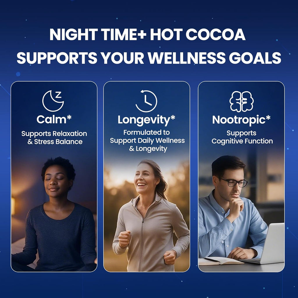Magnesium Hot Cocoa for Sleep, Superfood Cocoa Powder, 10 Mushroom Blend with Magnesium Glycinate, 5mg Melatonin, L-Theanine & Ashwagandha | Calm & Relax Support | Non-GMO, Dairy-Free, 10.58 OZ