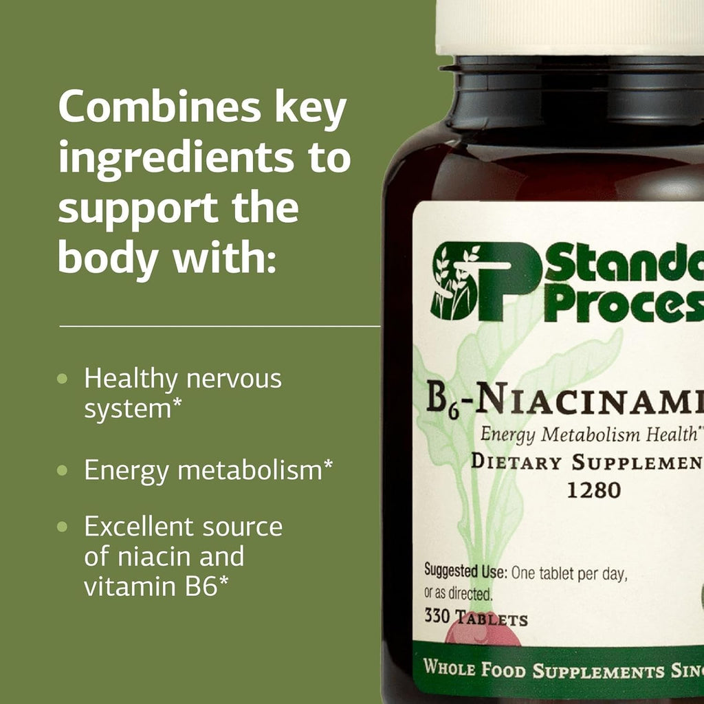 Standard Process Inc. B6-Niacinamide - Energy Metabolism, Heart Health, and Digestion Supplement with Vitamin B6, Niacin, Ascorbic Acid, Reishi Mushroom, Shiitake Mushroom - 330 Tablets