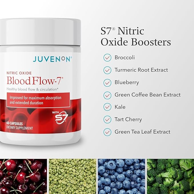 Juvenon BloodFlow-7 Nitric Oxide Supplements for Men & Women - Natural Nitric Oxide Booster with Nitrosigine® + S7® - Blood Flow & Circulation Support (5-Pack)