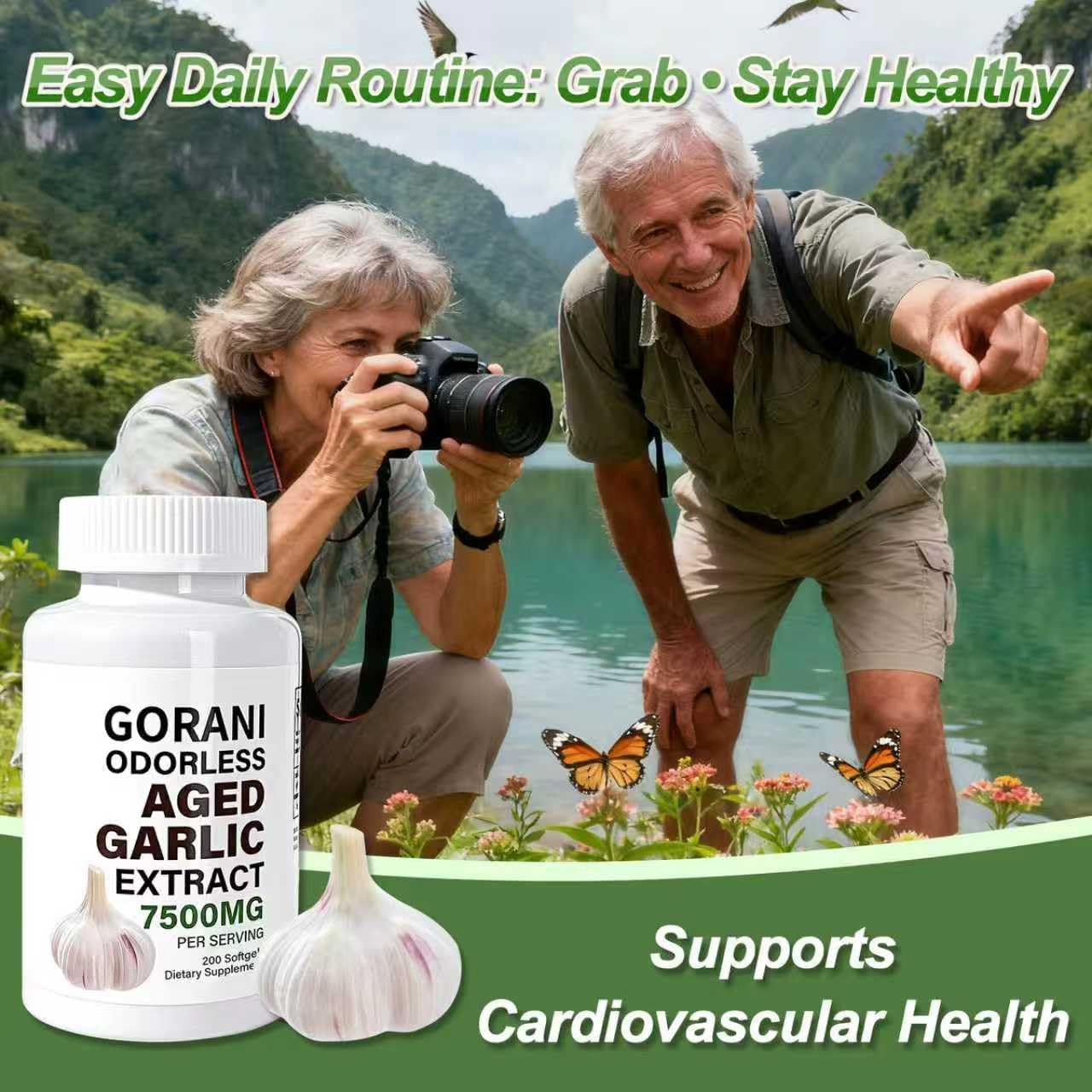 Gorani Odorless Aged Garlic Extract Capsules 7500mg, 200 Softgels, GMP-Certified, Garlic Supplements