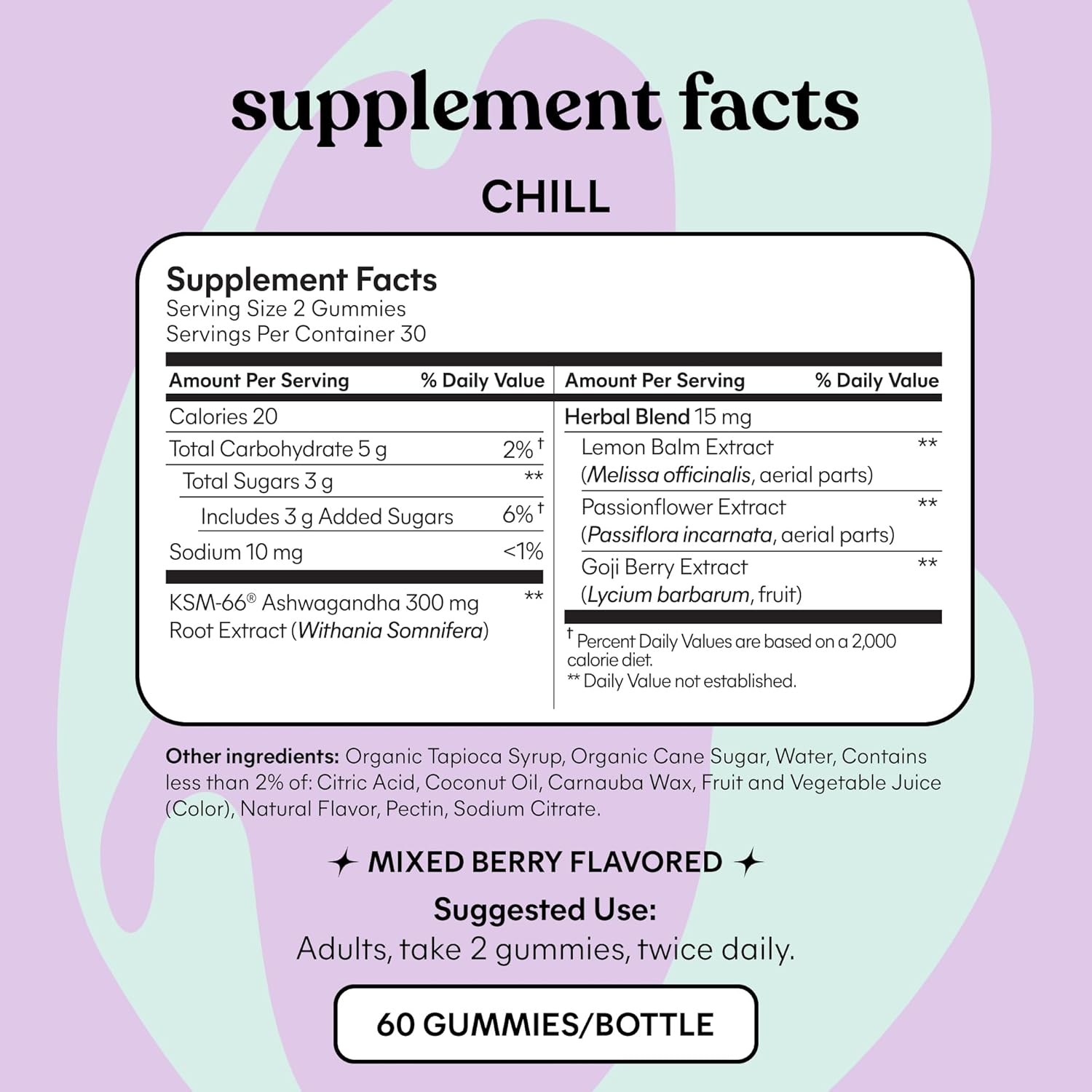 Lemme Chill Stress Relief Gummies with 300mg KSM-66 Ashwagandha, Lemon Balm, Passionflower & Goji to Support Relaxation, Healthy Cortisol & Sleep - Gluten-Free, Non-GMO, Mixed Berry (60 Count)