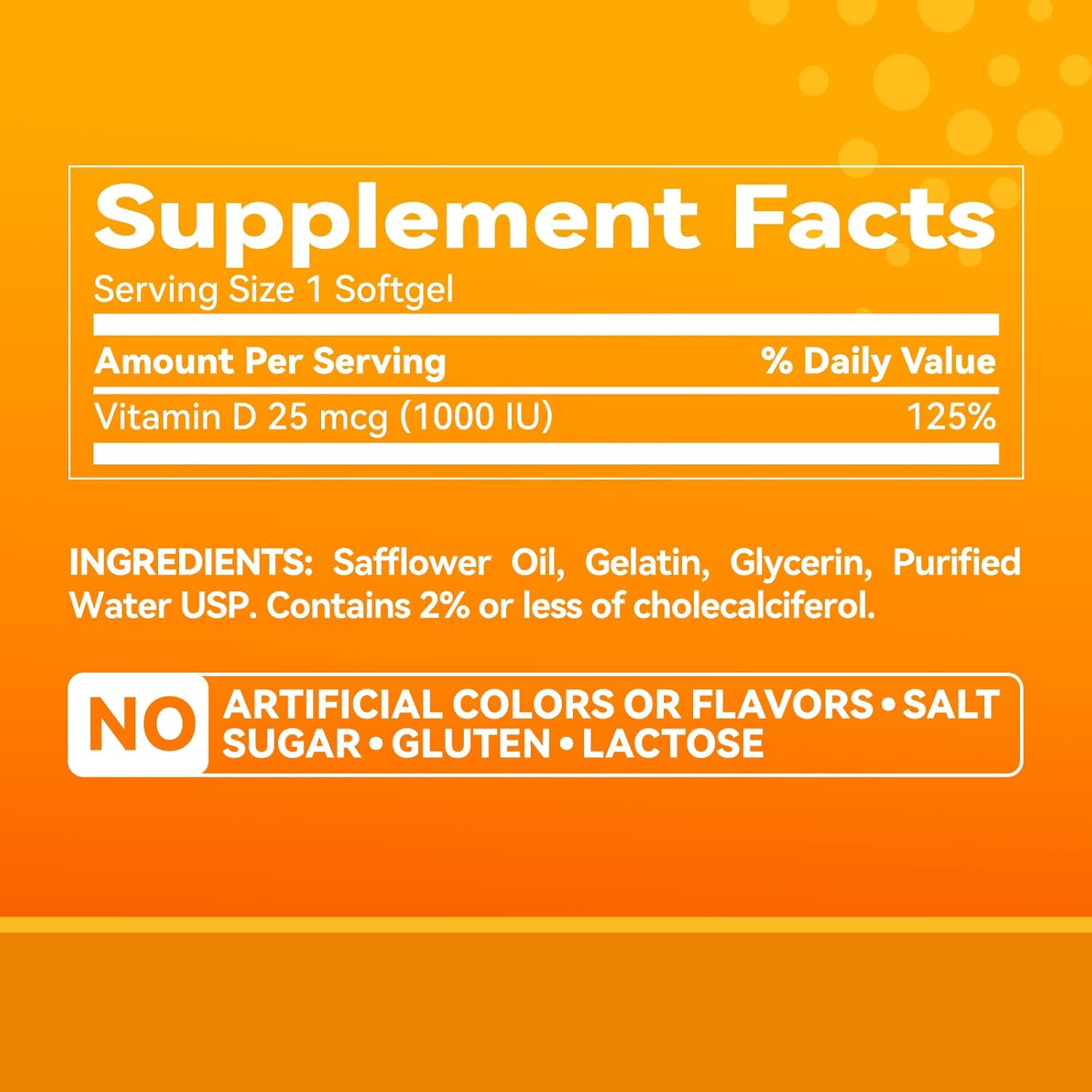 Vitamin D3 1000 IU (25 mcg) Softgels, Bone, Immune & Digestive Health Support, Gluten Free, No Artificial Additives, 360 Count, 360 Day Supply