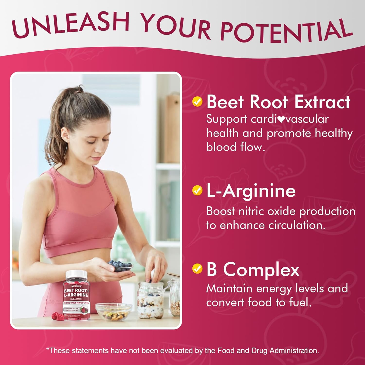Beet Root Gummies & L-Arginine, Nitric Oxide Supplements for Men & Women w/Organic Beets, B1, B2, B3, B5, B6, Folate, B12 for Energy Boost & Circulation Support, Sugar Free, 120 Cts