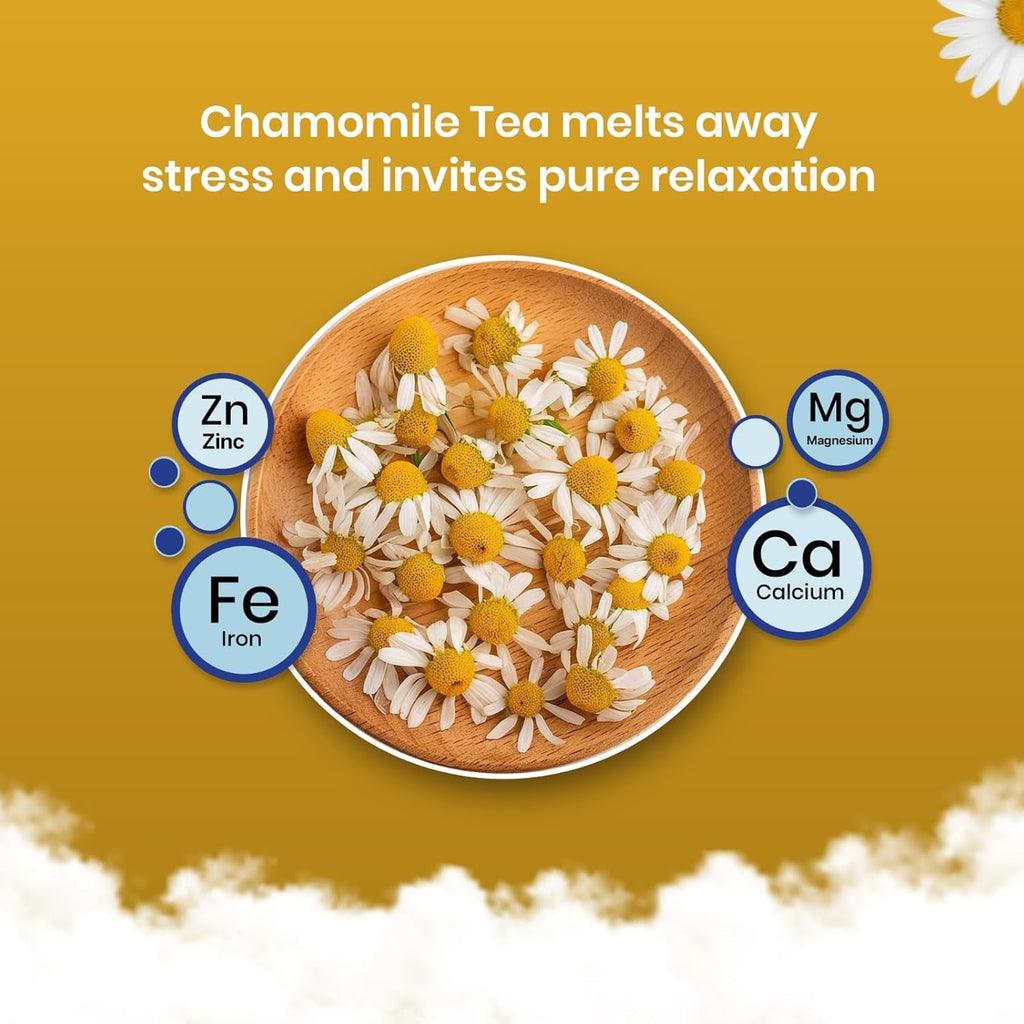 BLUE TEA - Chamomile Tea For Sleep - 25 Count - Plant Based Tea Bags | Get a good Sleep | Relaxation | Stress Relief | Caffeine Free - Flower Based - Herbal Tea | Single Tear Tea Box | Easy Pull Sachets