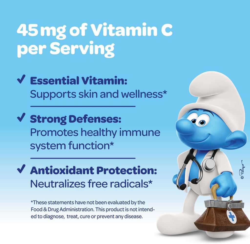 Smurfs Liquid Vitamin C for Kids Immune Support | High Strength Kids Vitamin C Drops | Ages 1 & Up | Vegan Non-GMO & No Artificial Flavors or Colors | No Added Sugar | Orange Flavor | 60 Servings
