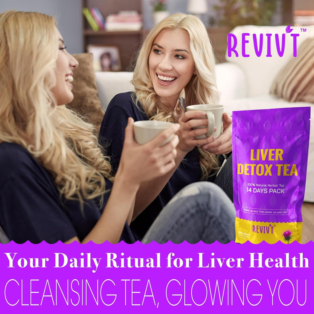 REVIVT Liver Detox Tea - Natural Liver Cleanse & Digestive Support, Herbal Blends with Milk Thistle, Artichoke, Liquorice, Caffeine Free, 14 Day Supply