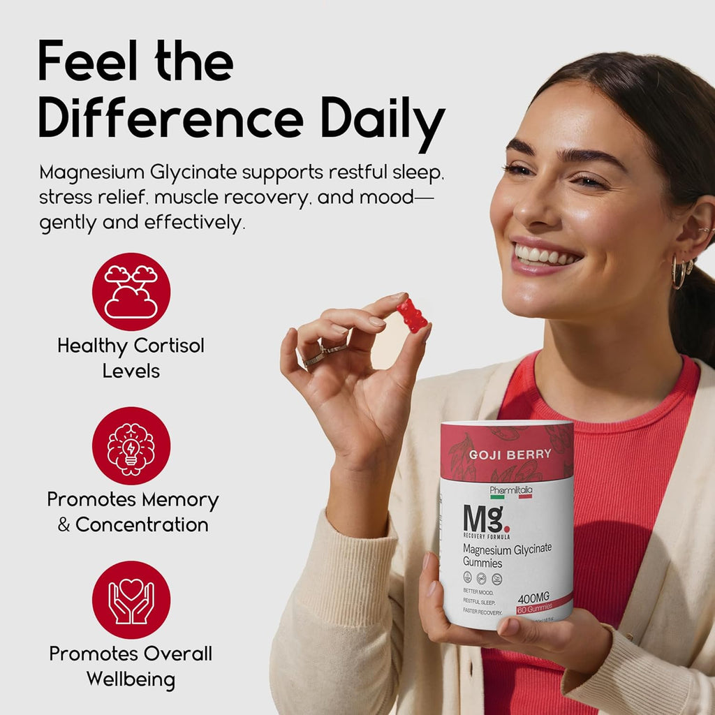Magnesium Glycinate Gummies 400mg - Sleep Gummies for Kids & Adults - Magnesium Glycinate Chewable High Absorption for Muscle Recovery, Better Sleep & Relaxation (Gojiberry)
