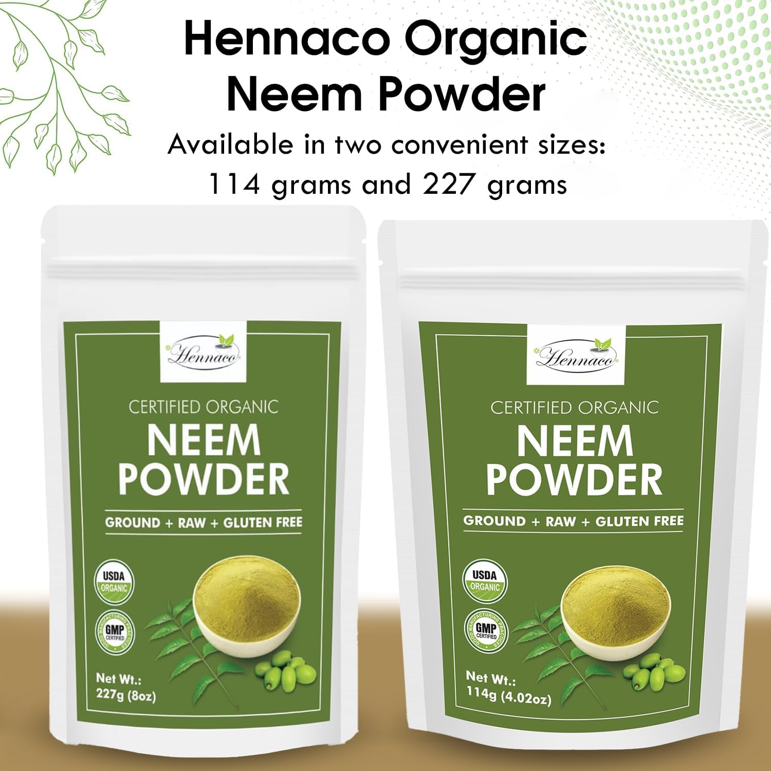 Organic Neem Powder| Ayurvedic Herb for Skin and Hair | Resealable Zip Lock Pouch | USDA Organic| Pure & Natural Neem Powder for Drinking| Dried Neem Leaves Powder| 227 Grams (8 OZ)