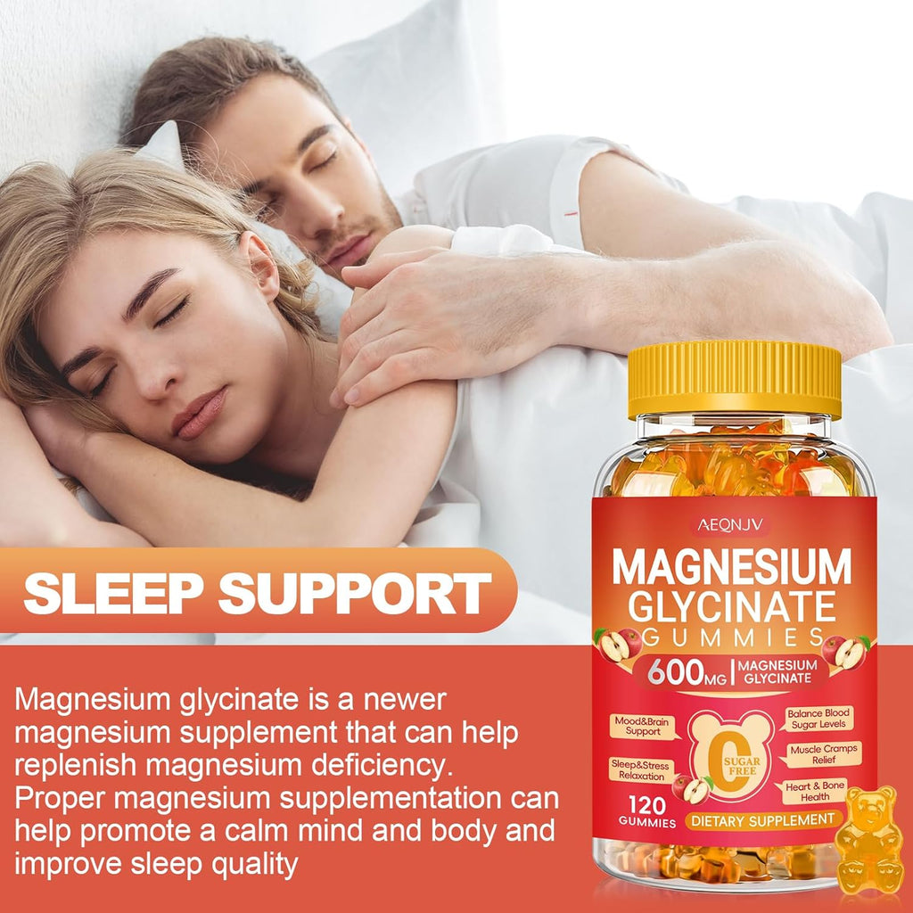 Magnesium Glycinate Gummies 600MG, Chewable Sugar Free Magnesium Citrate for Men & Women with L-Threonate, Vitamin B6, D3, Magnesium Supplements for Sleep, Body Support and Relaxation, 60 Day Supply