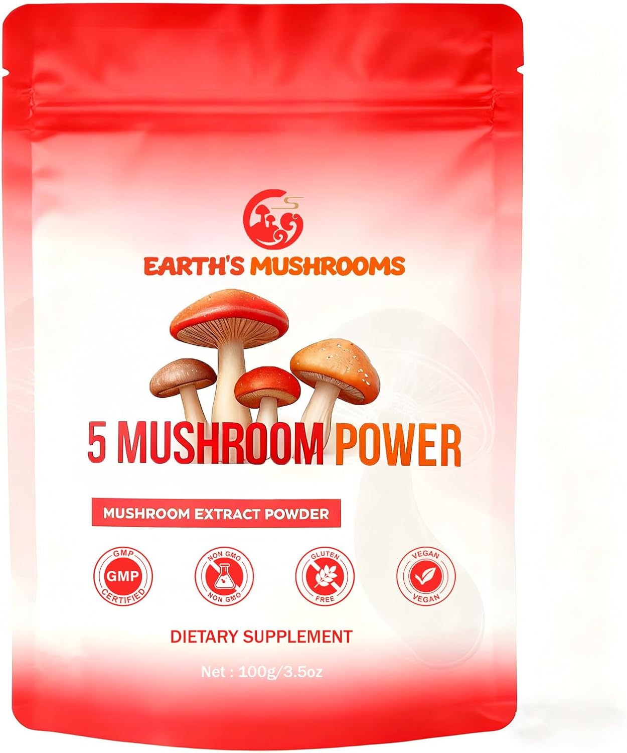 Lazra Earth's Mushrooms Mushroom Powder Blend - 5-in-1 Reishi, Lion’s Mane, Cordyceps and Chaga Mushroom Supplement Extract Complex, for Immune Boost & Brain Support, Non-GMO, Vegan with 100 Servings