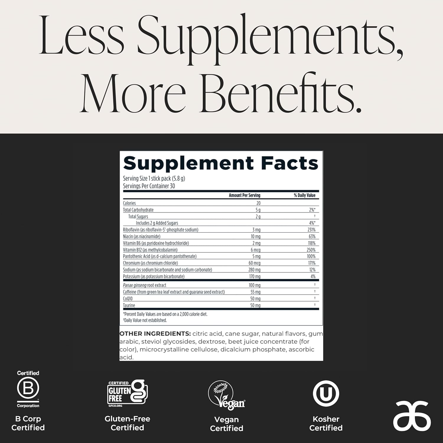 Arbonne Ginseng Energy Supplements - Blood Orange Flavor Fizz Sticks, Energy Boost with Caffeine Powder from Guarana and Green Tea, Delicious Alternative to Caffeine Pills