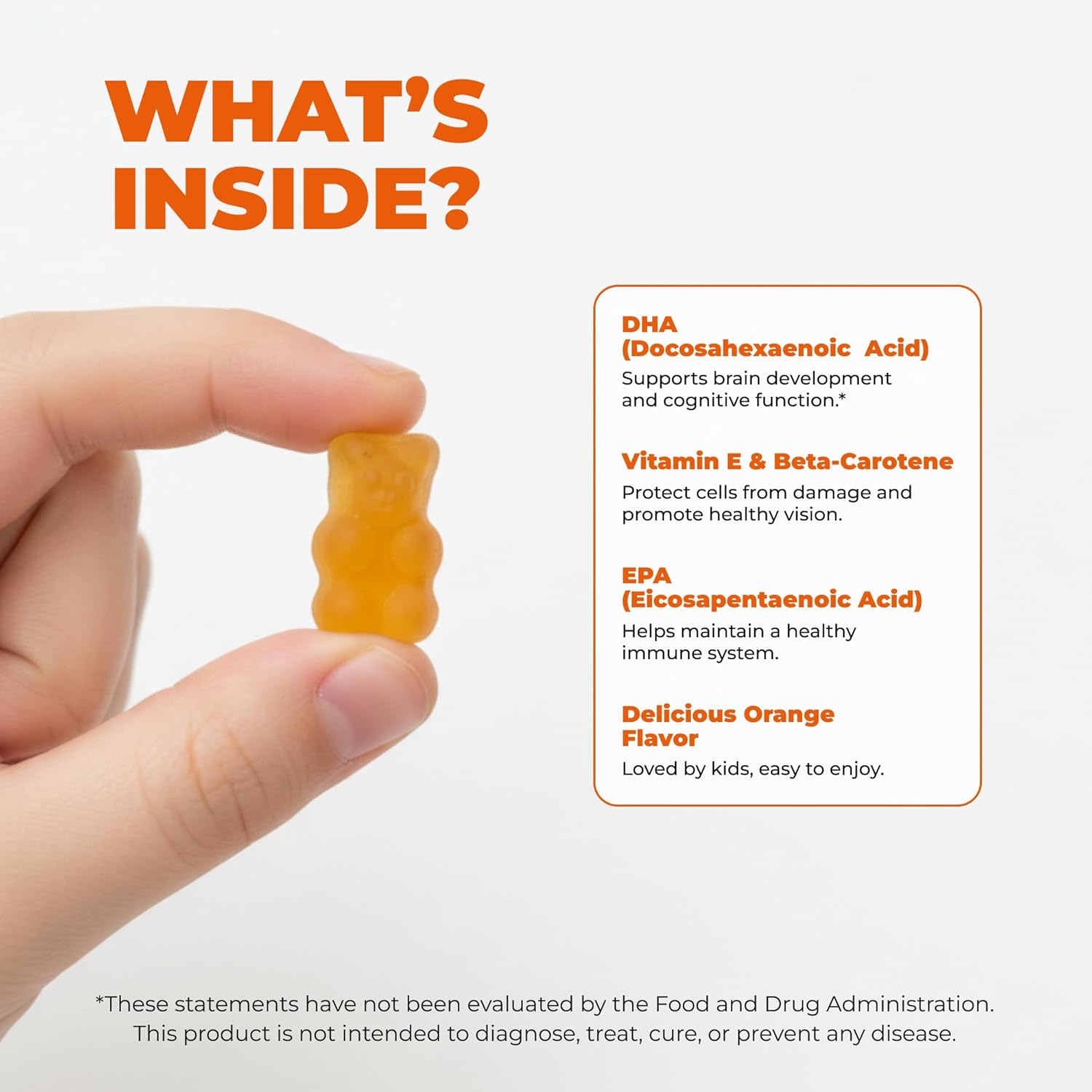 Kids Omega 3 Gummies DHA & EPA Fish Oil Supplement for Brain, Vision & Immune Health - Non-GMO, Gluten-Free Orange Flavor Chewable Omega 3 for Kids Gummy 4+ - 60 Count