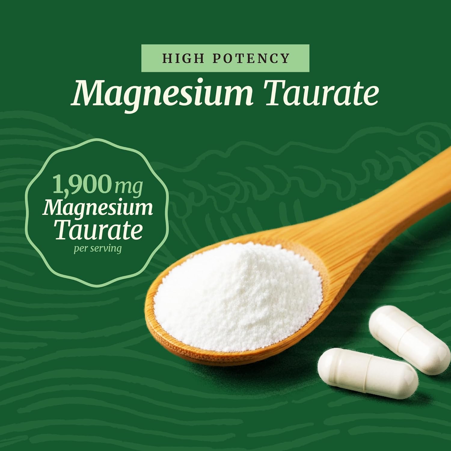 Magnesium Taurate 1900MG | Heart Health and Relaxation Support | 150MG Elemental Magnesium Per Serving | High Absorption Mag Taurate with Vitamin B6 + Black Pepper | Non-GMO | 60 Ct (1 Month Supply)