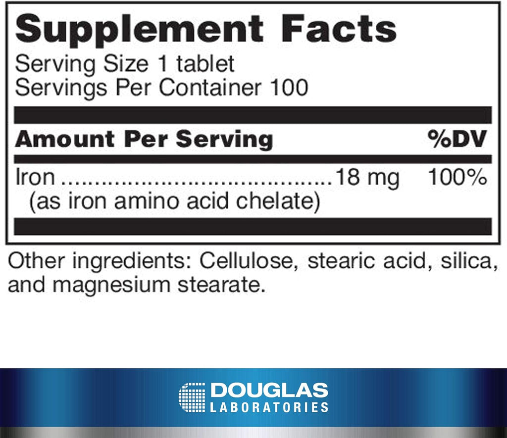 Douglas Laboratories Amino-Iron | Highly Absorbable Iron/Amino Acid Supplement | 100 Tablets