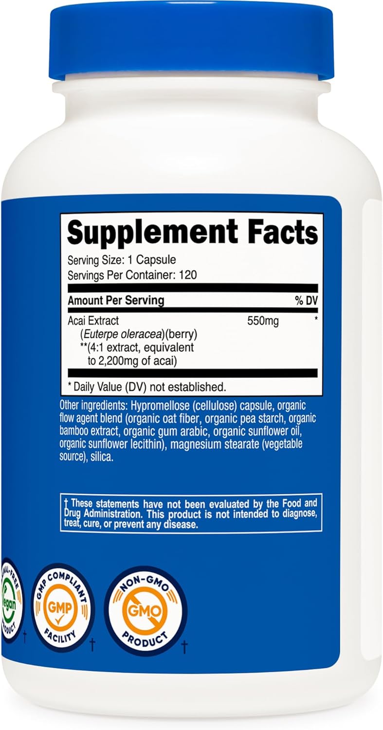 Nutricost Acai Extract 2,200mg, 120 Vegetarian Capsules (Euterpe Oleracea) from 550mg of 4:1 Extract - Non-GMO, Gluten Free