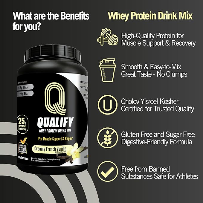 French Vanilla Protein Powder. 25g Protein Shake for Post Workout Recovery, Smoothie & Baking. Gluten & Sugar Free, Highly Kosher, Amino Acids (5.5g BCAA, 2.7g Leucine), 1.65lbs, 23 Servings