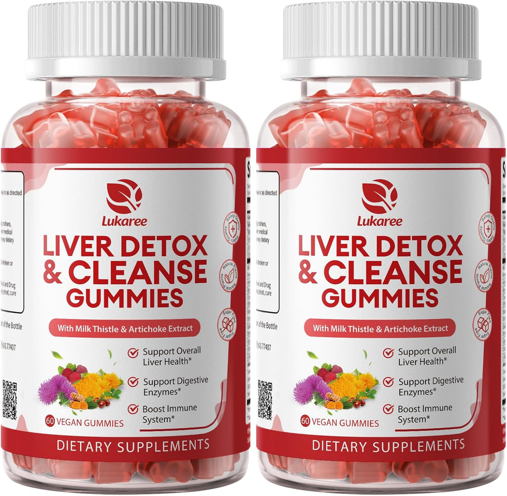 2 Pack Lukaree Liver Cleanse Detox & Repair Gummies | Sugar-free Milk Thistle Supplement w/Dandelion, Artichok & L-Glutathione - Ultra-Concentrated Herbal Liver Support for Men & Women -Vegan,60 Count
