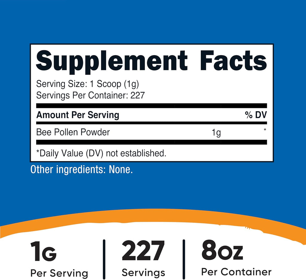 Nutricost Bee Pollen Powder (8 oz) (Unflavored) - 227 Servings, Gluten Free, Non-GMO, Vegetarian Dietary Supplement