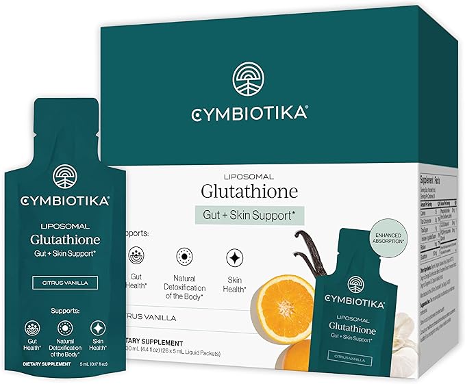 CYMBIOTIKA Liposomal Glutathione Supplement – PQQ, CoQ10 & Antioxidants for Detox, Brain, Energy, Immune Support – Advanced Absorption for Cellular Health & Longevity, Citrus Vanilla, 1 Month Supply