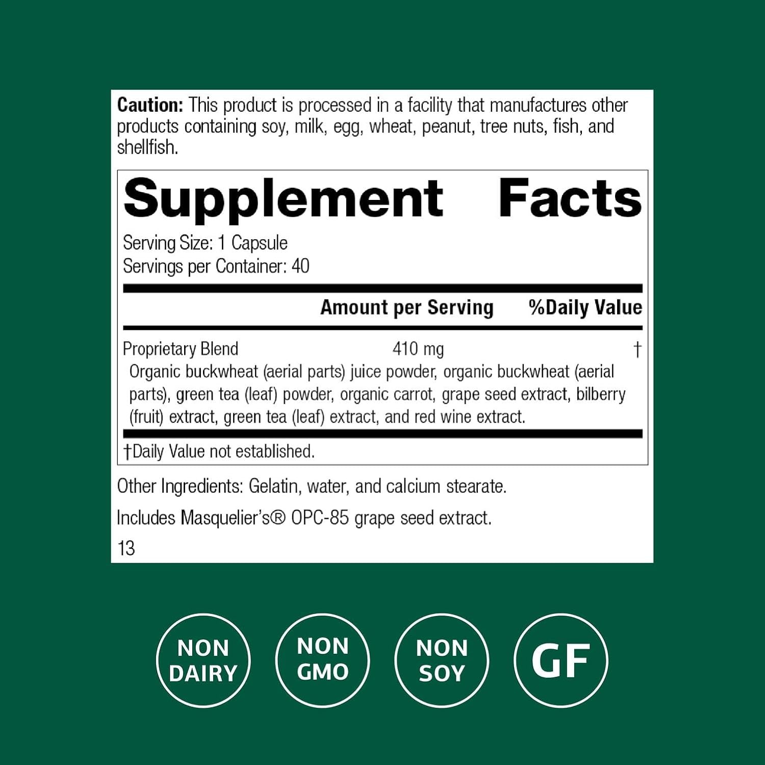 Standard Process Inc. OPC Synergy - Whole Foods Cognitive Health, Brain Health and Brain Support, Eye Support and Eye Health with Bilberry, Grape Seed Extract, Green Tea Powder - 40 Capsules