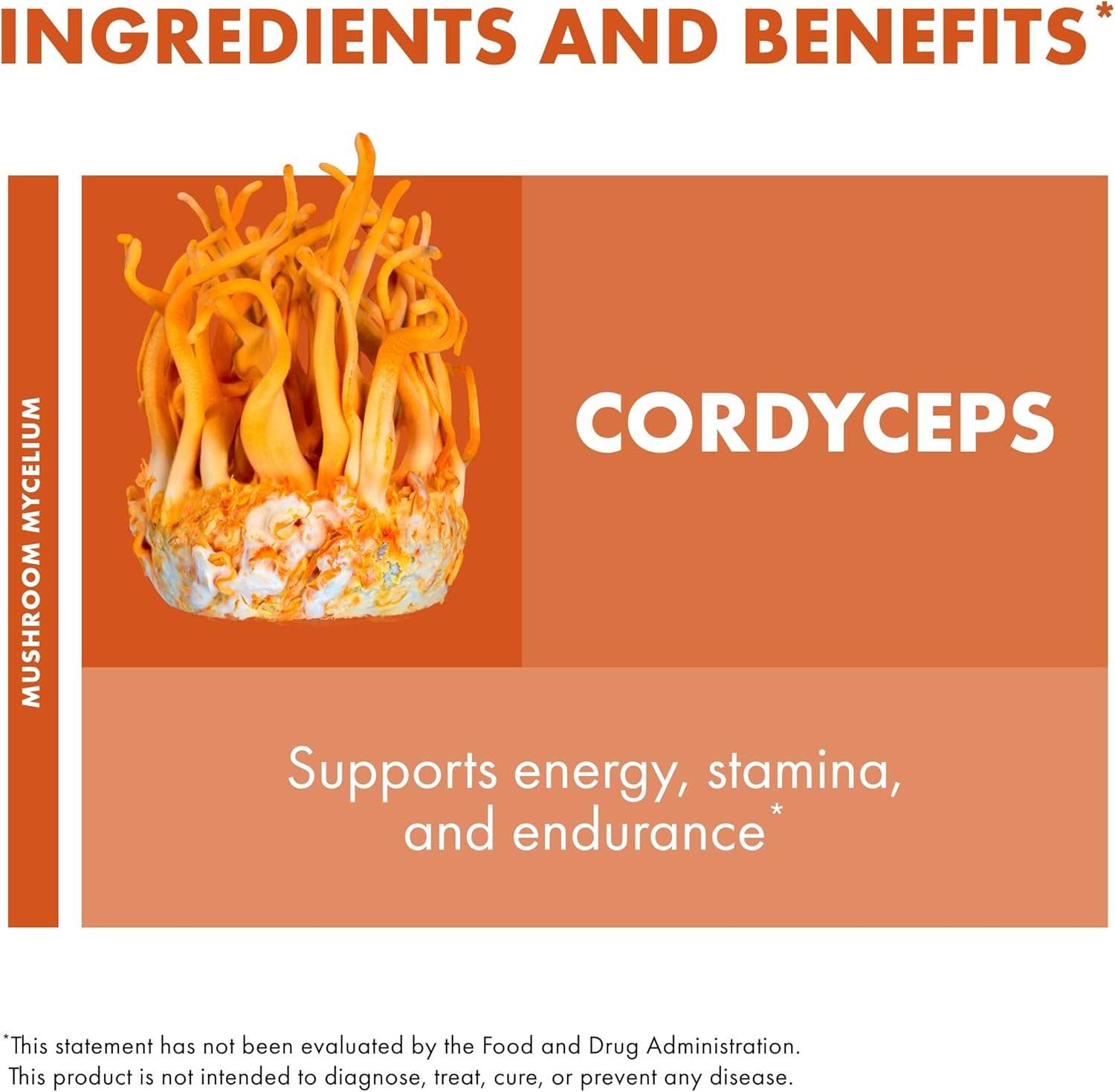Host Defense Cordyceps Capsules - Immune & Energy Support Supplement - Kidney Health Supplement with Cordyceps - Fitness Support Supplement to Aid Oxygen Uptake - 120 Capsules (60 Servings)*