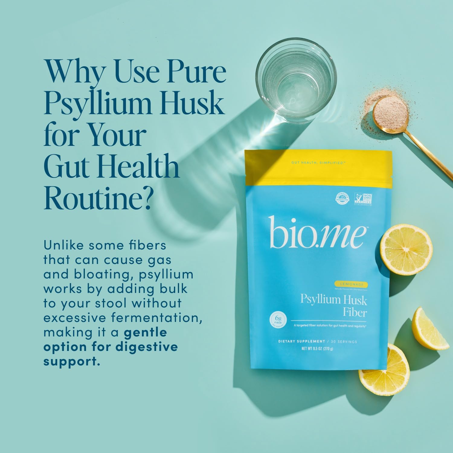 Fiber Rescue (6g Per Serving) - Psyllium Husk Powder for Digestive Health & Bloating Relief, Sugar Free Lemonade Prebiotic Soluble Fiber Powder, Non-GMO Fiber Supplement, Gluten Free - 30 Servings