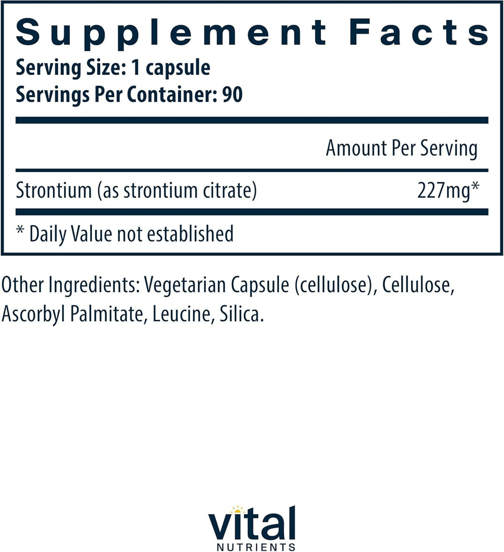 Vital Nutrients Strontium Citrate | Vegan Bone Strength Supplements | 227mg Strontium Citrate for Bone Health and Healthy Teeth | Gluten, Dairy, Soy Free | Non-GMO | 90 Capsules