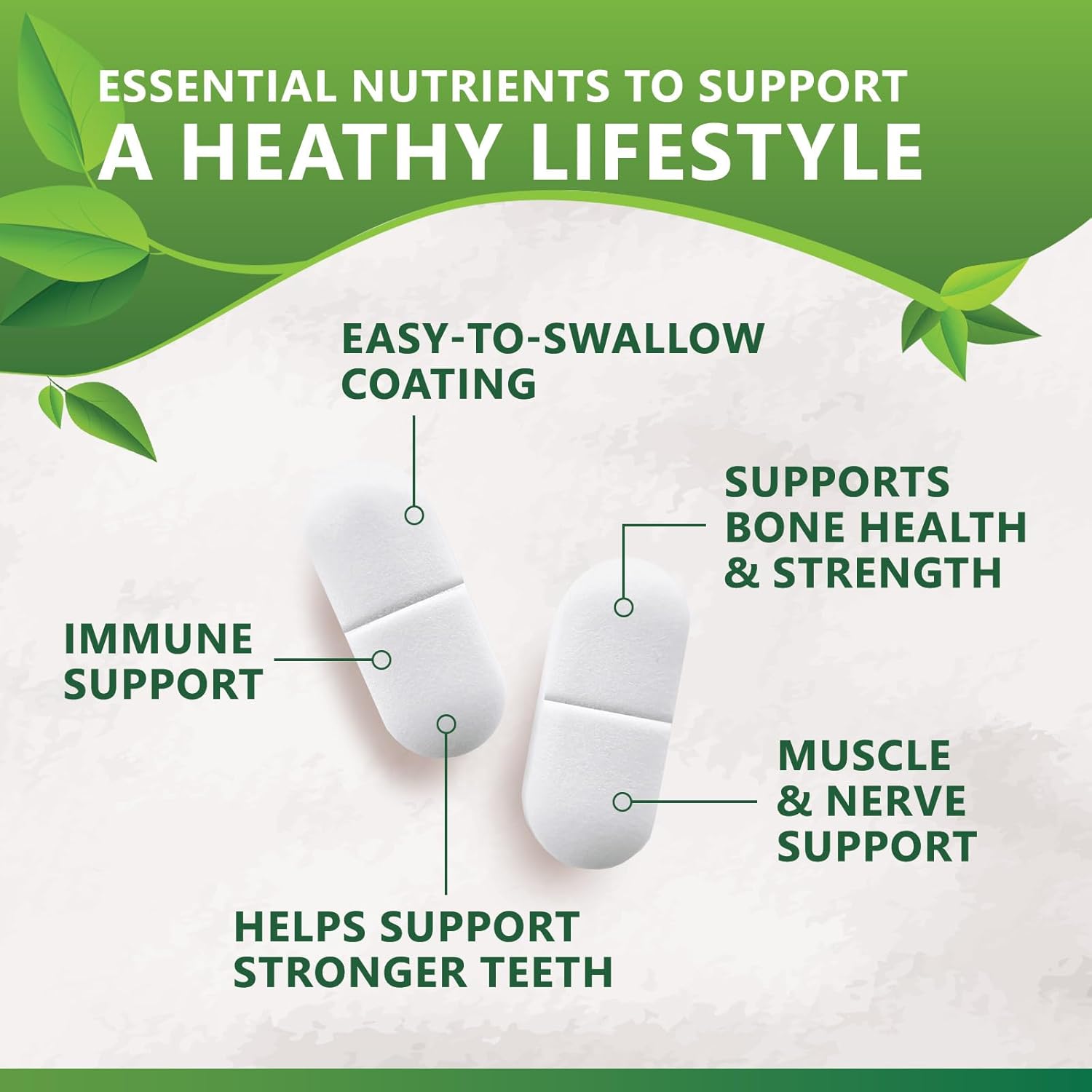 Calcium Supplement with Vitamin D - 1200 mg Calcium Carbonate with 1600 IU of D3 Vitamins - Supports Bone Strength, Teeth & Immune System - Natural & Easily Absorbable for Women & Men - 180 Tablets