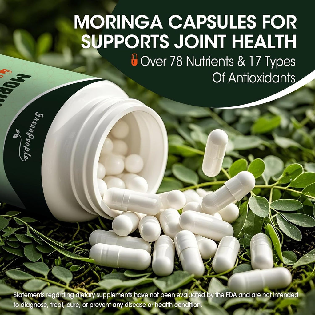 Liposome Moringa Capsules 1000mg - 10X Absorption 7- in -1 Pure Moringa Powder Supplement Green Antioxidant Superfood with Turmeric for Energy/Immune/Gut Health 120Pcs 60 Day Vegan