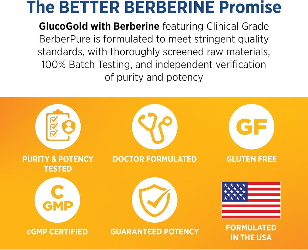 DOCTORS' PREFERRED GlucoGold with Berberine, Concentrated Cinnamon, Chromium, Banaba Leaf Extract | 180 Tablets