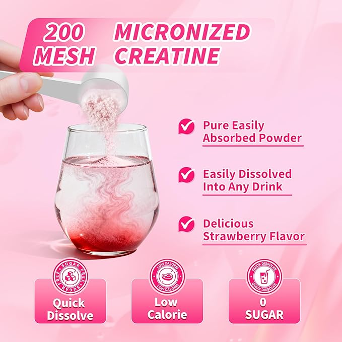 Creatine HMB for Women 5g Micronized Creatine Monohydrate Powder with Collagen Pre Workout Supplement for Muscle Support Energy & Endurance Sugar Free,Strawberry Flavor 30 Servings
