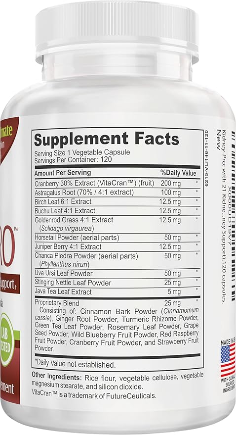 Kidney-Pro: with 21 Kidney Health Supplements in 1 Formula | All-in-1 Kidney Support Supplement | 2-Month Bulk Supply | 120 Capsules
