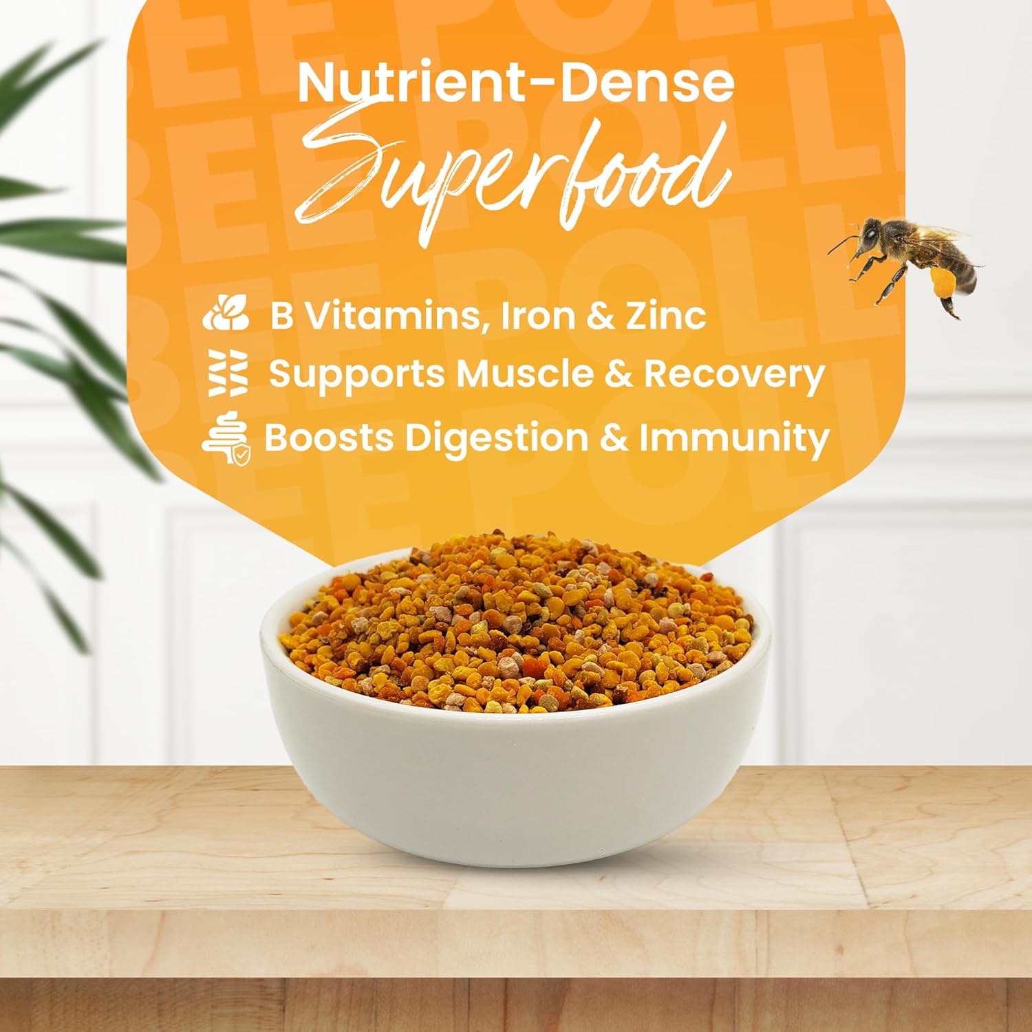 Bee Pollen Supplement 100% Natural Raw Bee Pollen Granules Fermented Pollen Multivitamin, Probiotic Superfood, Vital Proteins, Amino Acids, Immune Support &Energy 5.2 oz