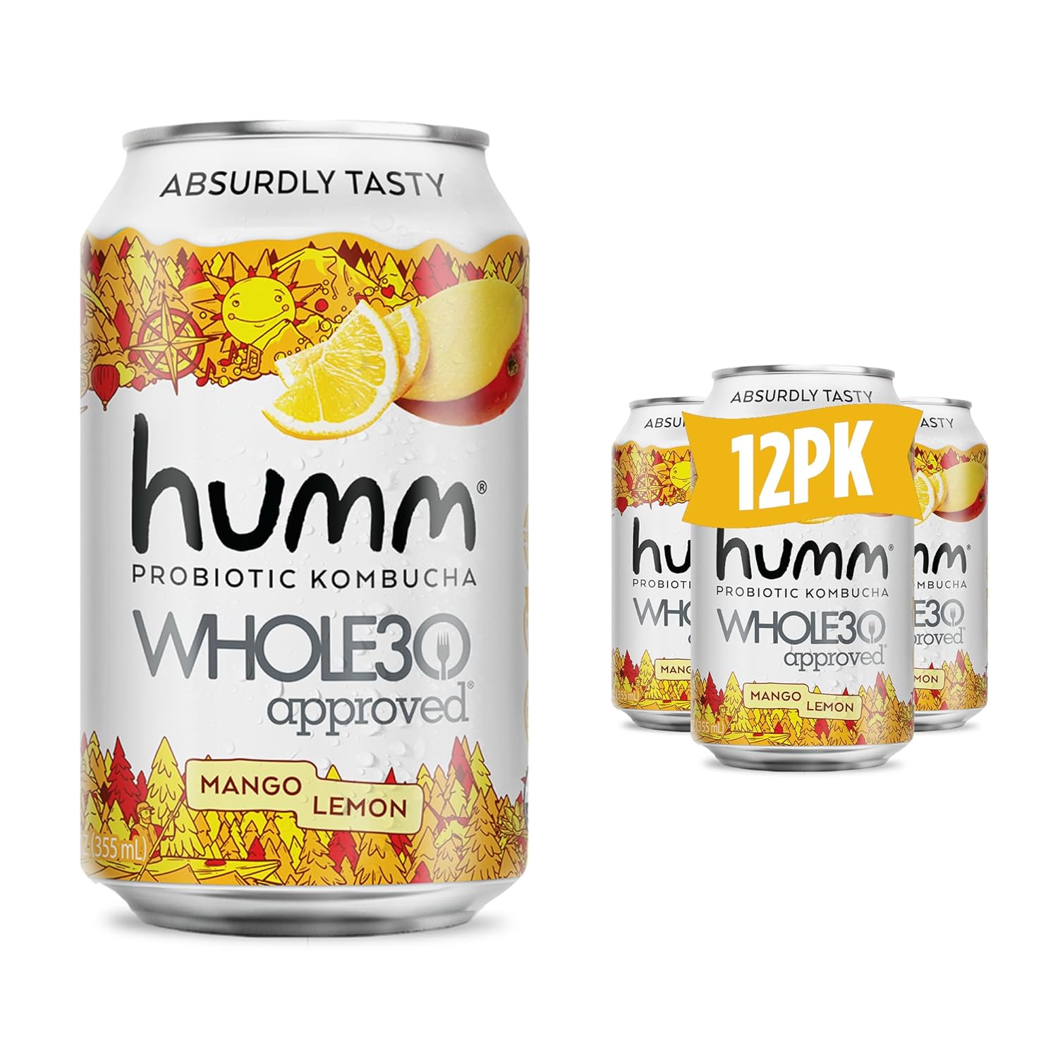 Humm Whole30 Approved Kombucha, Mango Lemon, Organic, Vegan & GMO Free (12 Pack)