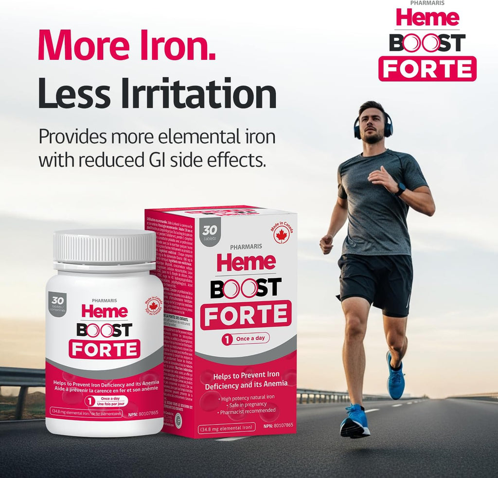 Hemeboost Forte 34.8 mg (696 mg Heme Iron) I 30 Tablets I High Potency Natural Iron Supplement I High Absorption & Gentle on Stomach I Iron Pills for Adults & Safe for Use in Pregnancy