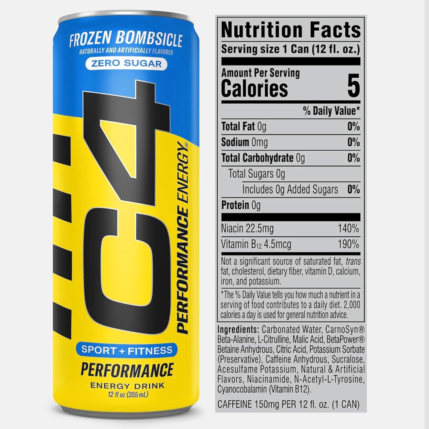 Cellucor C4 Energy Drink POPSICLE Variety Pack, Carbonated Sugar Free Pre Workout Performance Drink, 4 Flavors - Grape & Cherry Popsicle, Strawberry Watermelon Ice, Frozen Bombsicle, 12 Oz Pack of 12