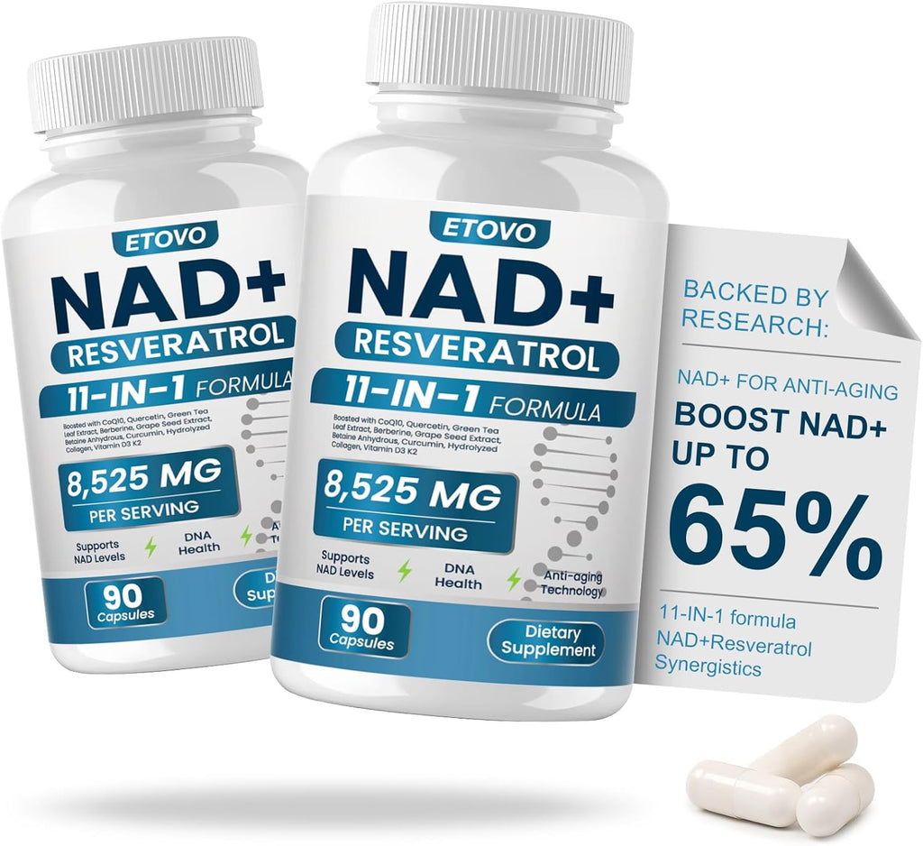 NAD+ Supplement, 8525mg Liposomal NAD Booster with Resveratrol NAD Plus with Coptisine Quercetin Curcumin Supports Cellular Health, Physical Strength and Healthy Aging 90 Capsules 2 Bottle