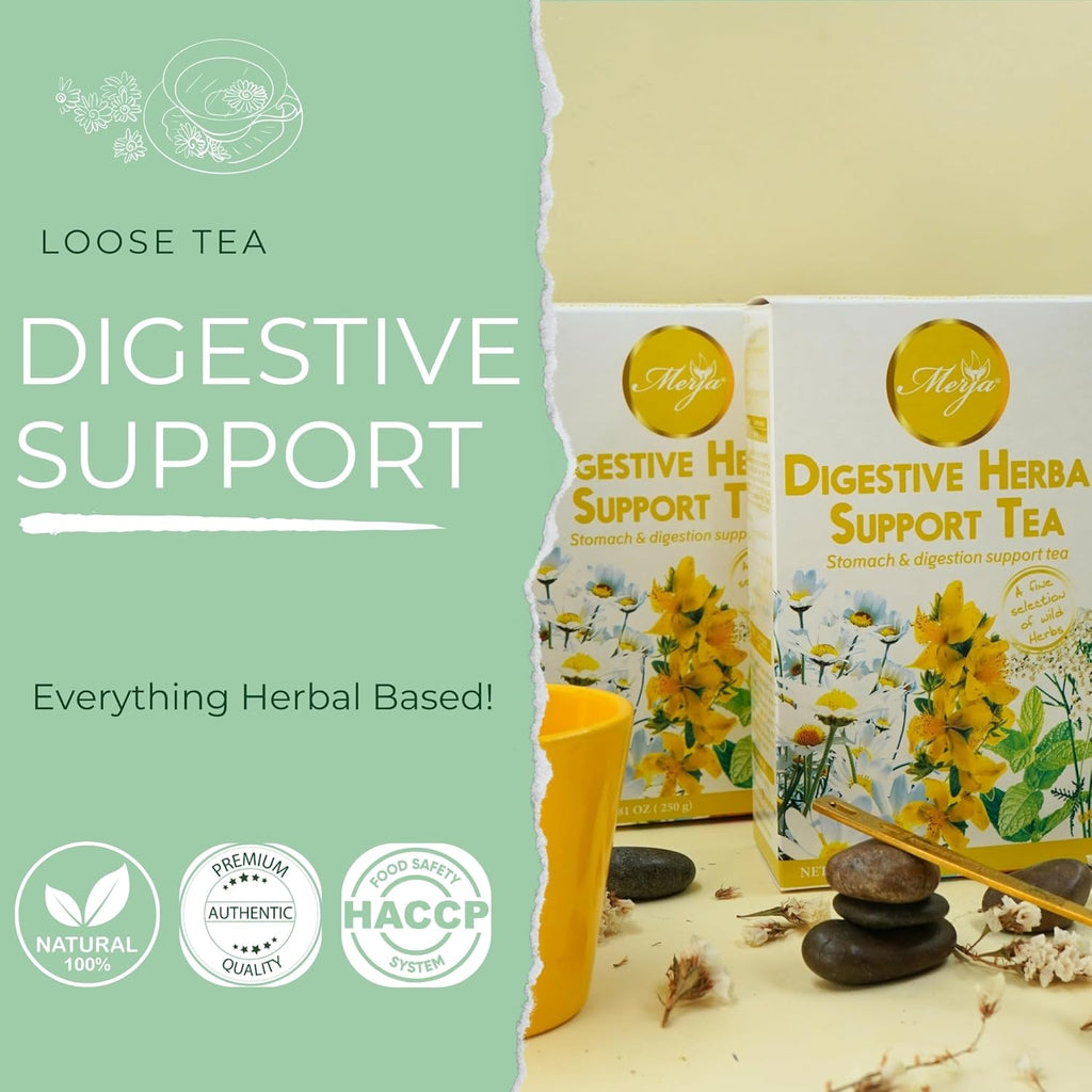 Merja Herbs Digestive Support Herbal Tea [250g] 100% Natural Blend for Stomach Pain, Ulcers & Gastritis | Caffeine-Free Herbal Tea for Gut & Intestinal Health | Herbal Teas & Beverages