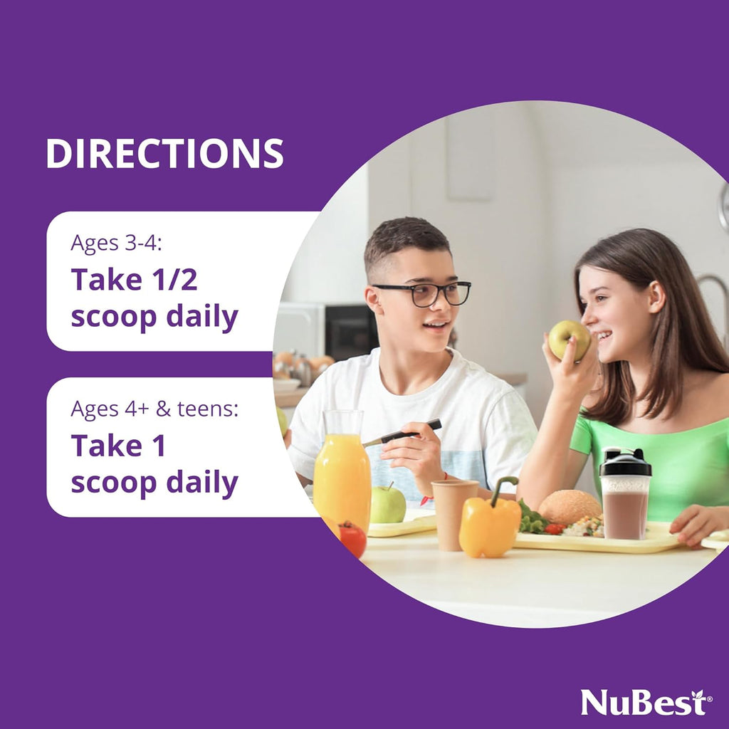 NuBest Tall Protein Powder for Kids & Teens - Chocolate Protein Powder with Red Algae Calcium, Probiotics, Omega 3-6-9, Vitamin D3 K2 & Magnesium from Marine Algae - Bone Strength & Immunity - Pack 2