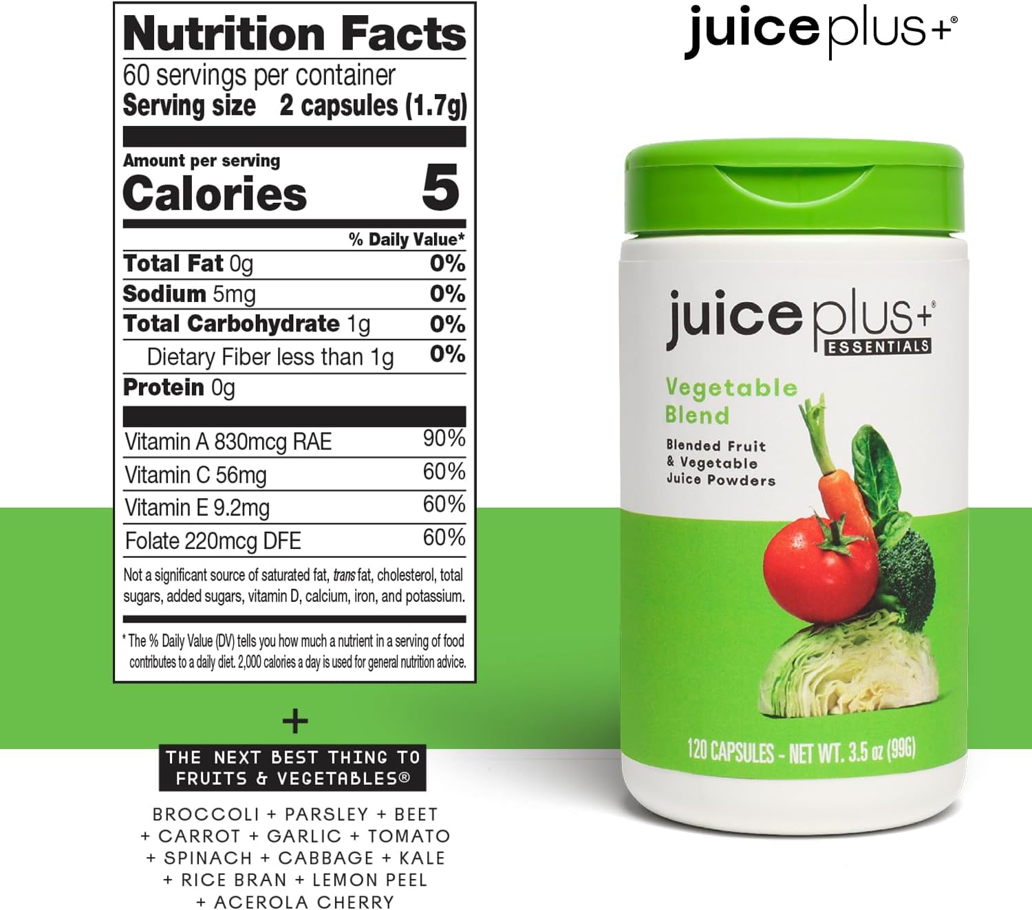 JuicePlus+ Fruit, Vegetable & Berry Blend: Nutrient-Packed Ingredients For Heart Health, Immune Function, Cognitive Performance, & Radiant Skin - Prepacked 3 bottles (60 servings of Fruit, Veg, Berry)
