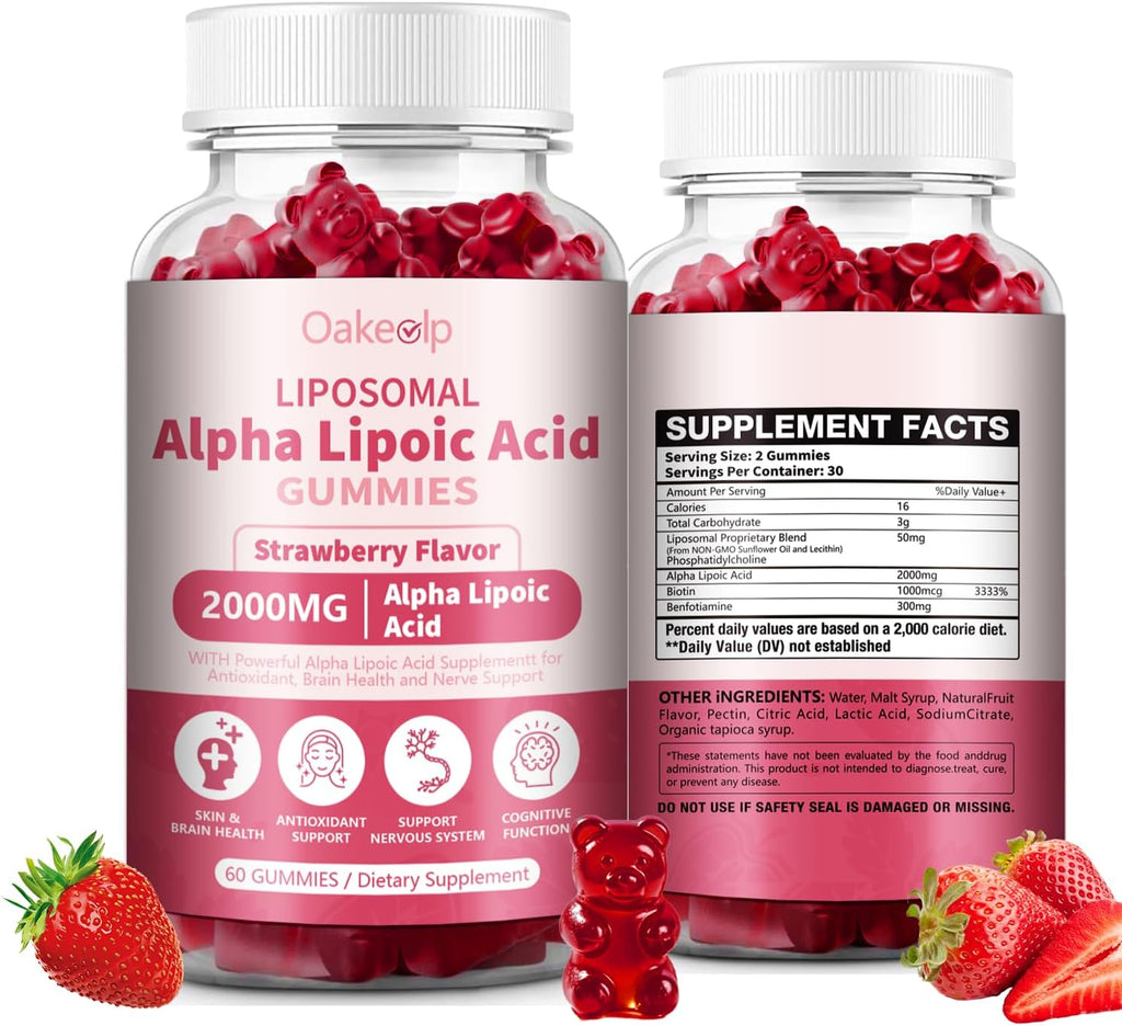 Liposomal Alpha Lipoic Acid Gummies 2000mg Gummies,High Potency ALA Complex Biotin & Benfotiamine for Antioxidant, Brain Health and Nerve* Support,Liposomal Enhance 98% Absorption
