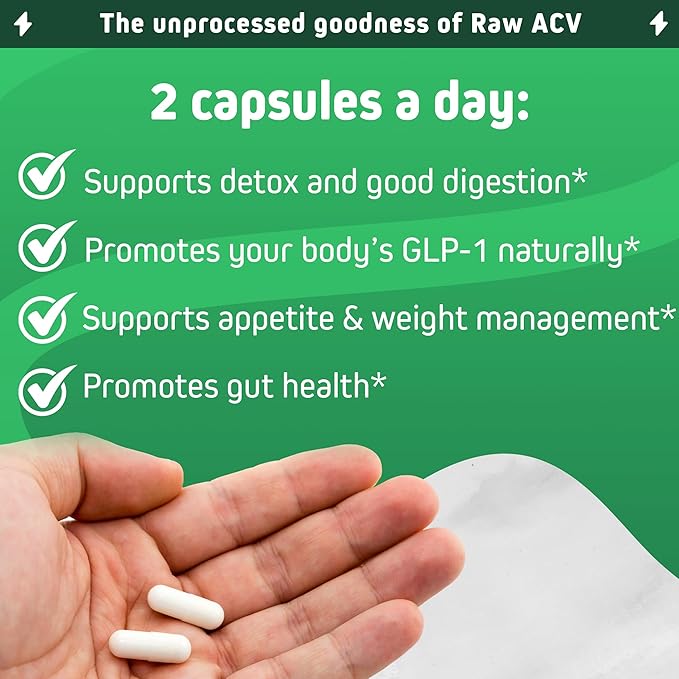 Herbtonics Raw Apple Cider Vinegar Capsules 1500mg with Mother | Weight Management, Detox & Digestion Formula with GLP-1 Support | Unfiltered ACV for Metabolic Support | 60 Vegan Capsules
