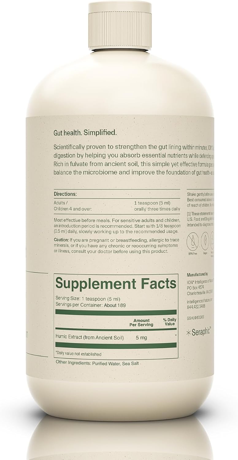 ION* Intelligence of Nature Gut Support Liquid Supplement - Gut & Digestive Health Liquid Drops, Cleanse & Detox with Humic Extract for Women & Men, Adults & Kids 4+ - 32 fl oz (Pack of 1)