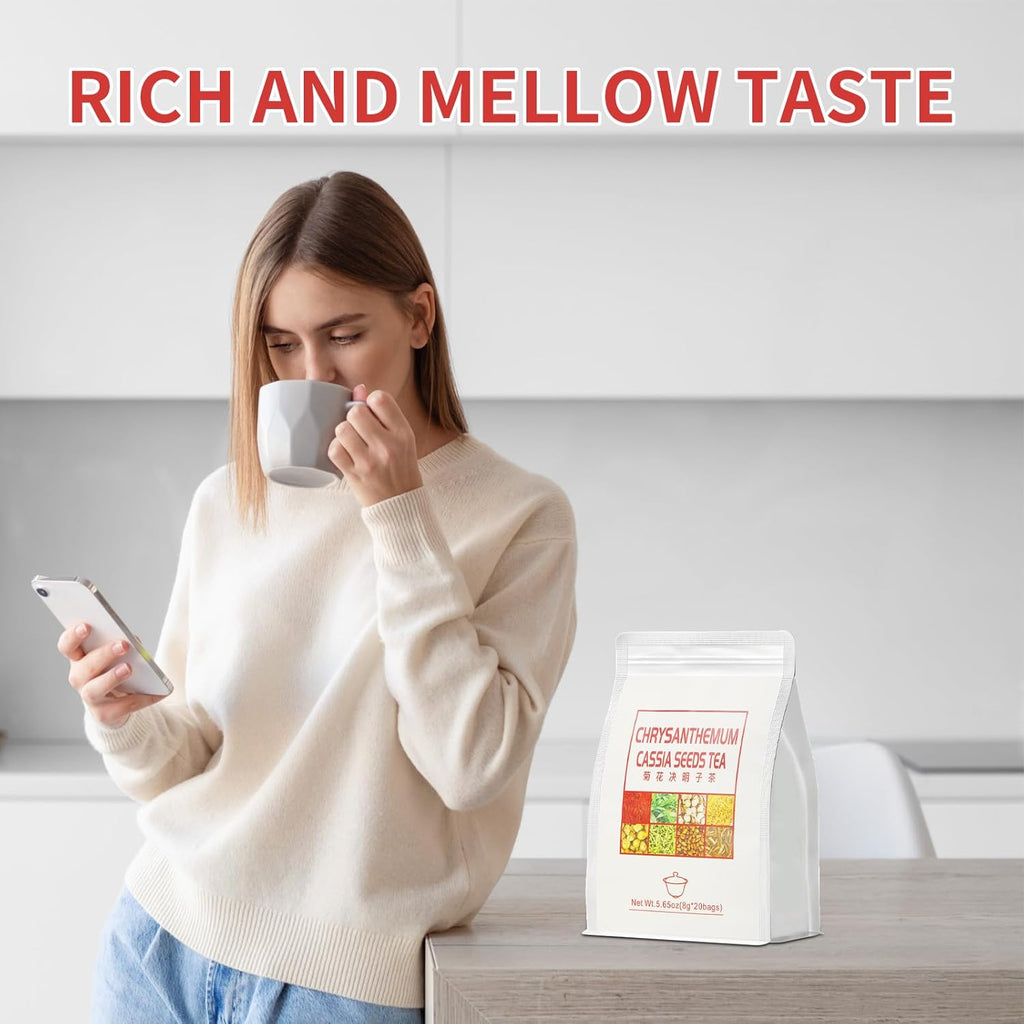 Liver Detox Tea,Chrysanthemum Cassia Seeds Tea Bags(160g, 8gX20Bags), Honeysuckle, Chinese wolf-berry, Sweet-scented Osmanthus, Burdock Root Combination of Floral Tea 菊花决明子茶包