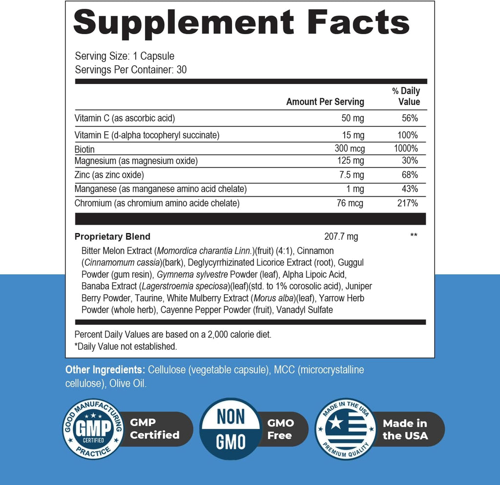 Glucotrust Capsules Supplement, Original Formula, 100% Natural Herbal Blend, Gymnema sylvestre, Chromium, Licorice | 30 Capsules, 6 Month Supply