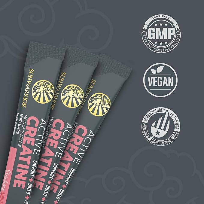 SUNWARRIOR Raspberry Active Creatine Stick Pack 30ct, 0.24 OZ