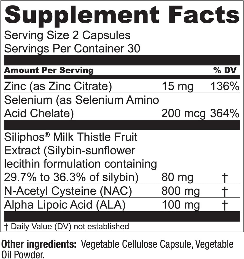 LiverWell Liver Cleanse, Rejuvenation, Metabolic Support - Liver Supplement for Liver Health w/Highly Bioavailable Milk Thistle Extract, N-Acetyl Cysteine, Alpha Lipoic Acid, Zinc, Selenium - 60 Caps