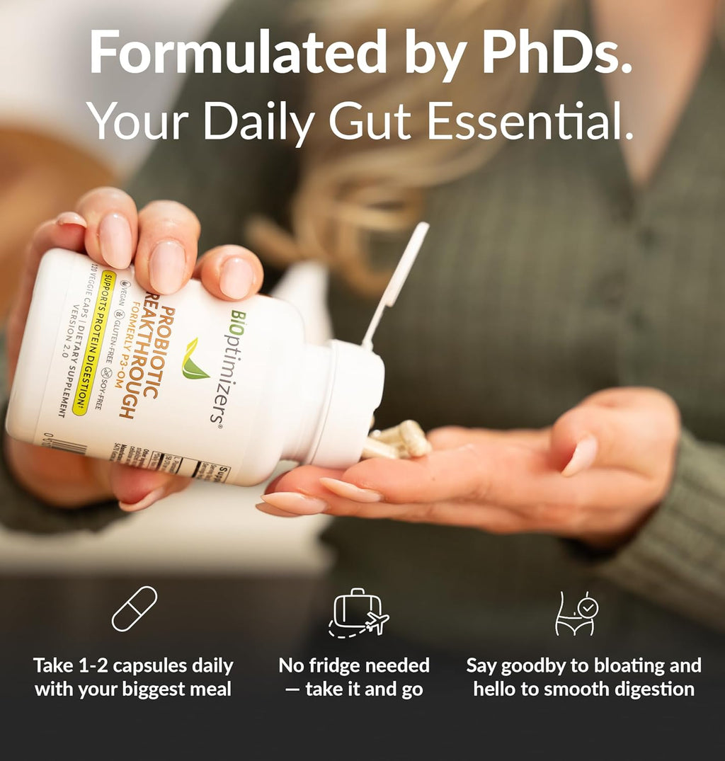 BiOptimizers Probiotic Breakthrough – Lactobacillus Plantarum OM Probiotics & Prebiotics Health Supplement for Gut, Digestive & Immune Support Probiotics for Women Men Elderly– 60 Vegan Capsules