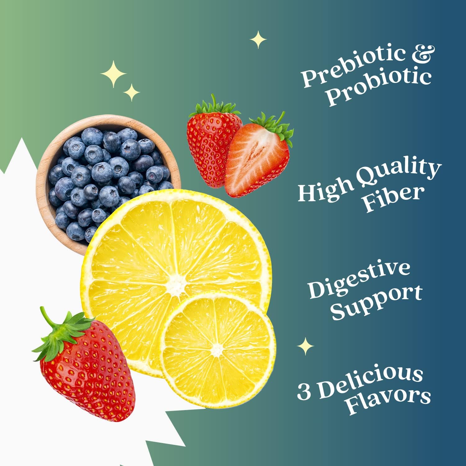 BeLive Synbiotics - Probiotic & Prebiotic Fiber Gummies – High Strength Inulin (3g), Dietary Fiber Supplement, Digestive Support for Kids & Adults - Strawberry, Lemon, Blueberry Flavor | 2-Pack